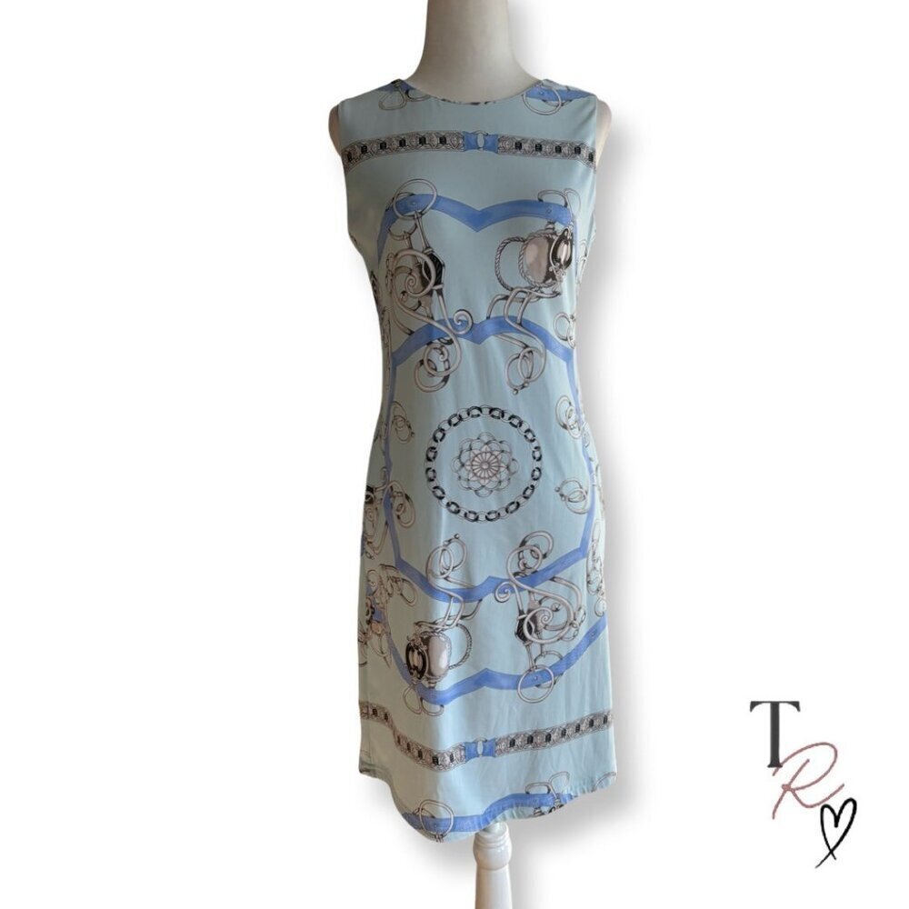 J.McLaughlin Catalina Cloth Equestrian Print Sleeveless Sheath Dress Blue XS
